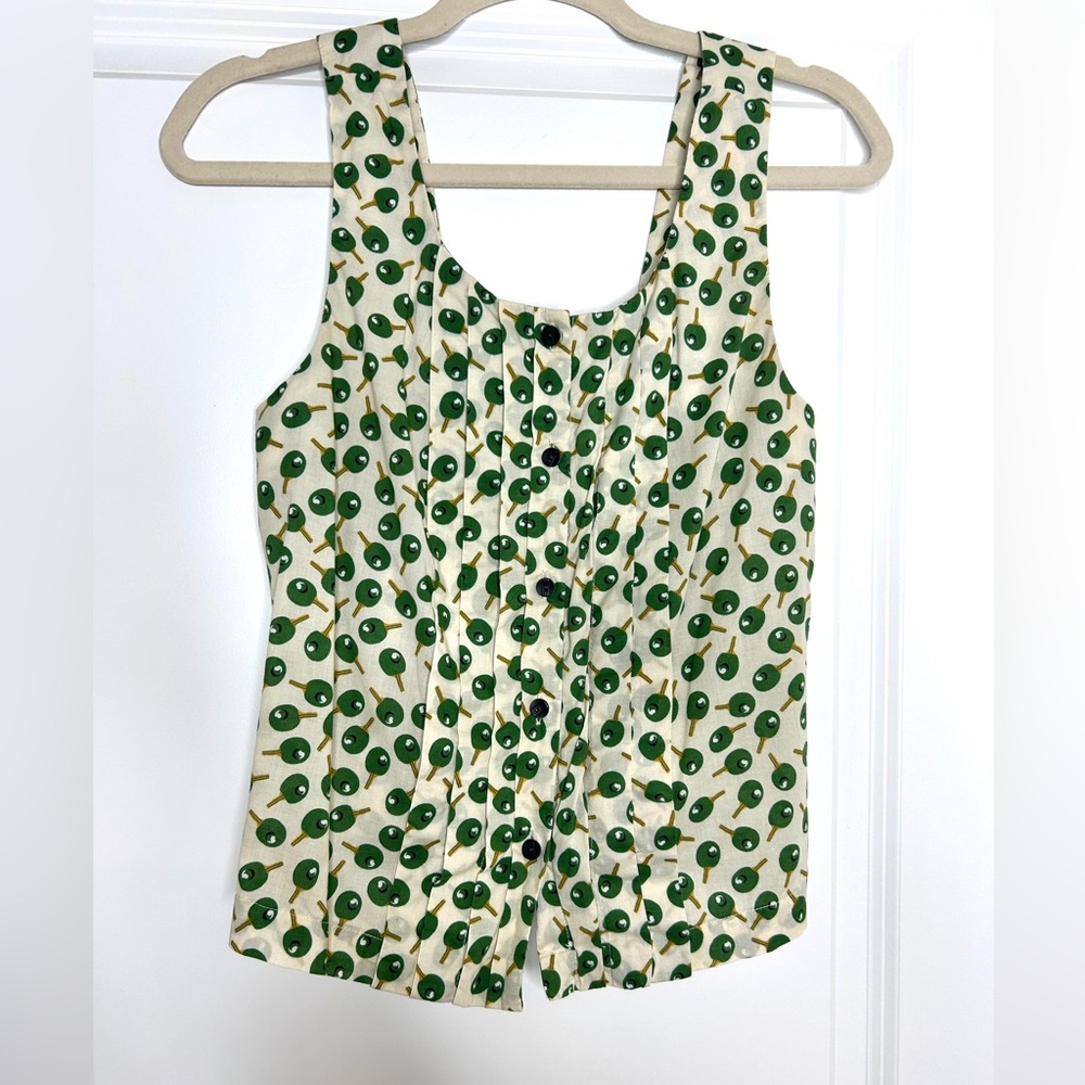 Anthropologie Ping Pong Print, Pleat Front Sleeveless Top